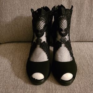 Yageyan peep toe lace accent ankle booties